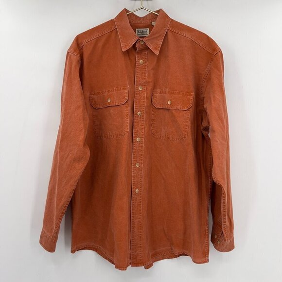 LL Bean Mens Large Regular Long Sleeve Button Up Rust Orange Shirt - Picture 1 of 11